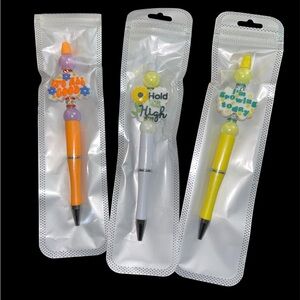 Novelty Beaded Ballpoint Pen - Orange, White, Yellow